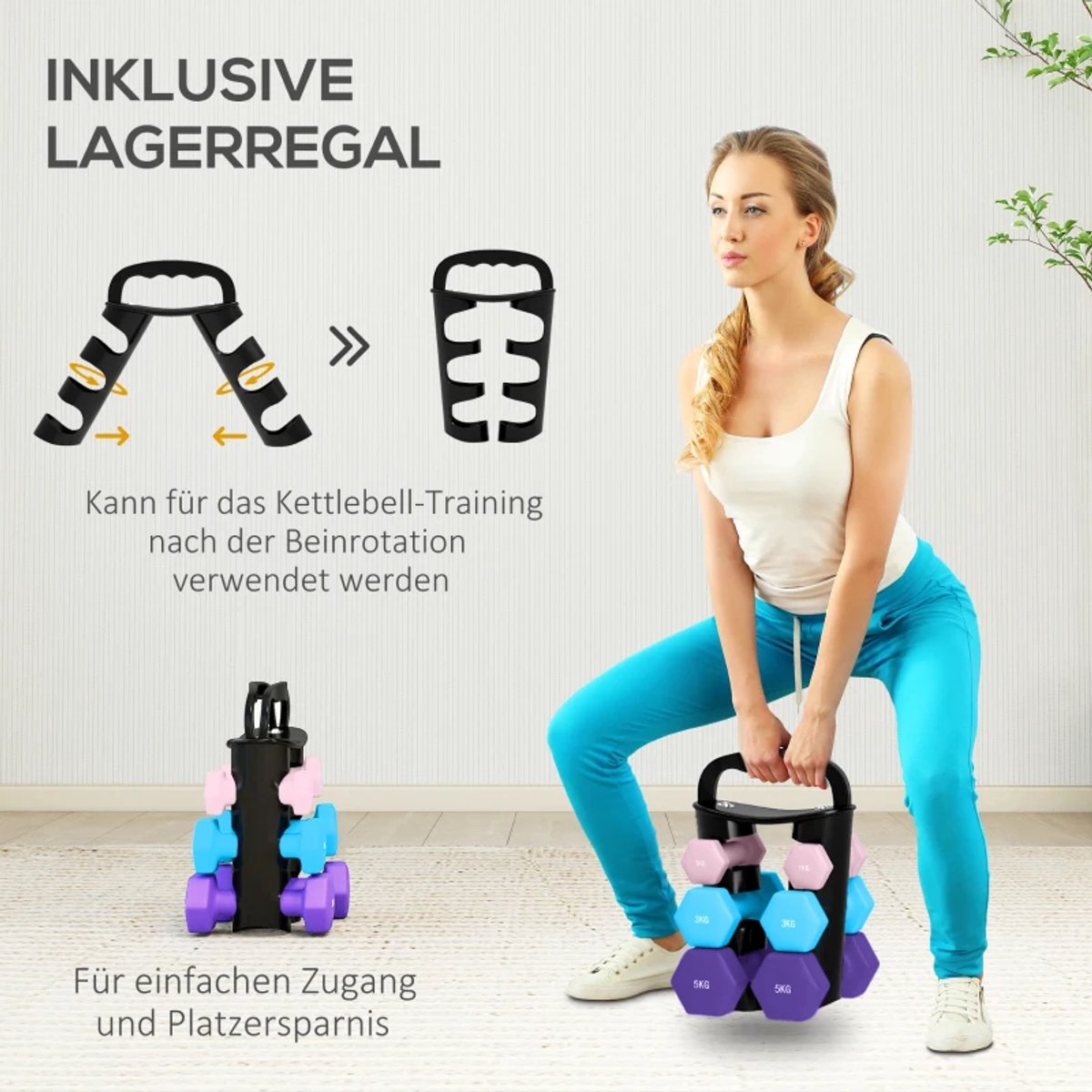 Halterset met Halterstandaard - Dumbells - Gewichten - Dumbells set van 6 Halters - Gewichten Fitness - 2 x 1 kg, 2 x 3 kg, 2 x 5 kg - Halter set voor Krachttraining, Workout, Gym thumbnail 8