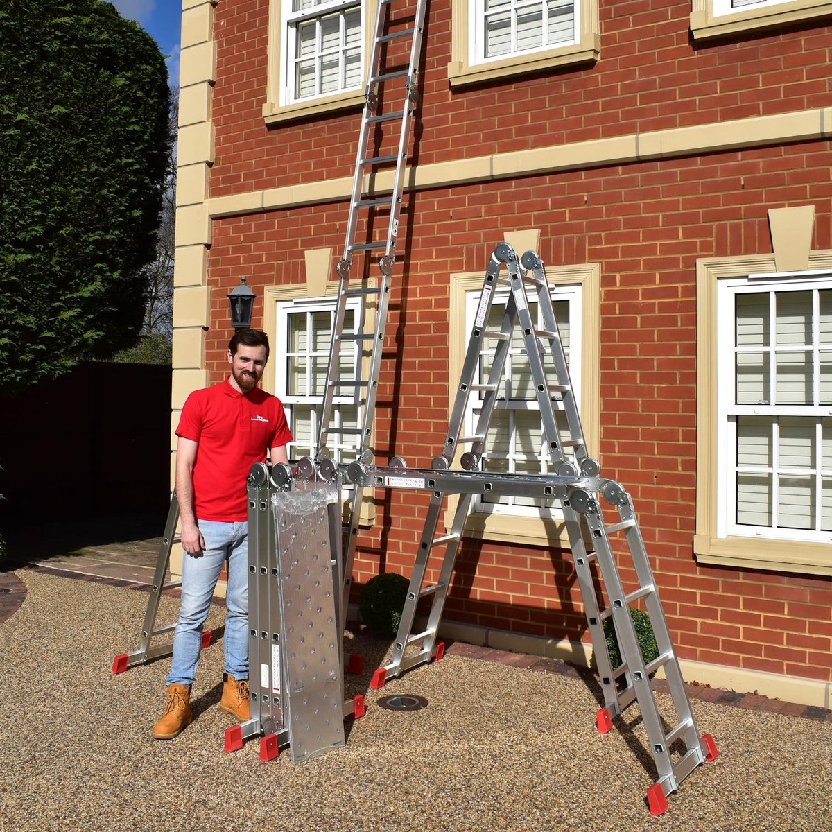 Home Master® Aluminium Multifunctionele Ladder – 4x4 – 4,75 m – 6-in-1 Multifunctioneel – Laag Platform – 150 kg Draagvermogen – EN131-gecertificeerd