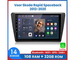 Awesafe Autoradio - Draadloos Apple CarPlay Android Auto - Geschikt Voor Skoda Rapid Spaceback 2012 t/m 2020 - 1GB+32GB - Autoradio met navigatie GPS - Radio Scherm