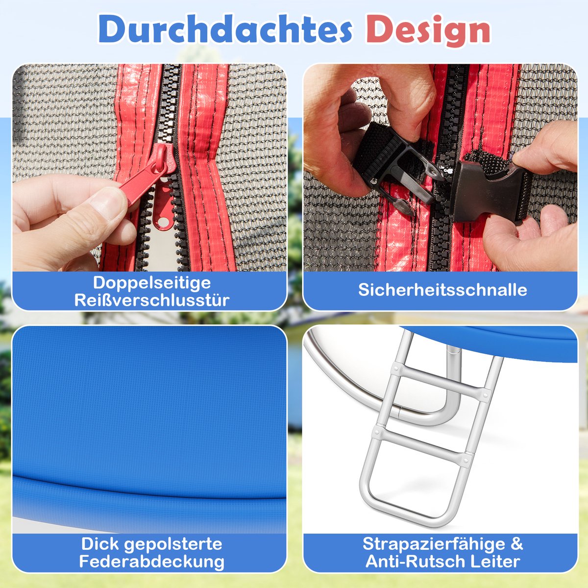 COSTWAY Ø 244 cm trampoline met ladder, tuintrampoline rond met veiligheidsnet, randafdekking en metalen frame, kindertrampoline, complete set voor kinderen en volwassenen — afbeelding 4
