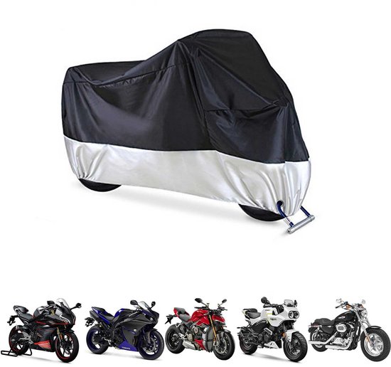 Housse de moto - Housse imperméable - Protection contre la pluie et la poussière - Protection UV - Protection neige - Toutes saisons - Bandes réfléchissantes - 220 x 95 x 110 cm - Convient aux motos à deux et trois roues - Zwart, argent