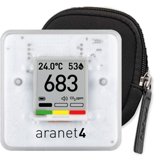 Aranet4 CO2 meter - Inclusief opberghoes - De enige CO2 meter die langdurig op batterijen werkt en uitleesbaar is via app