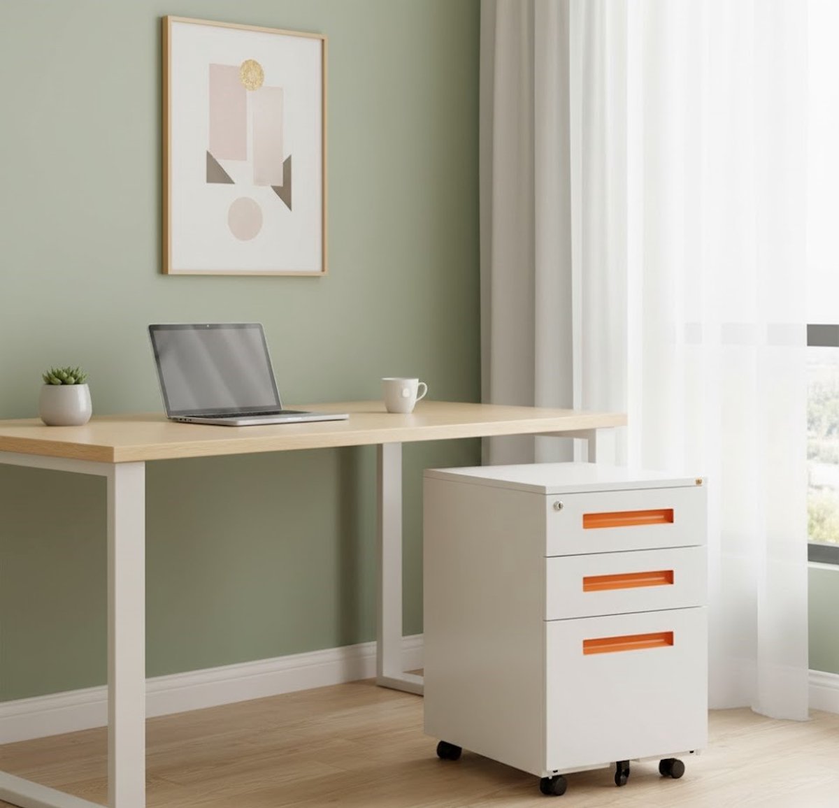 Compacte mobiele stalen archiefkast met 3 laden - afsluitbare rollende bureau-opberger voor A4, Letter en hangmappen, veelzijdige kantoor- en thuiskantooropsla