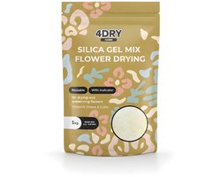 4DRY Flower Mix met Kleurindicator | 1 kg | Hersluitbare zak | Silica Gel voor Bloemen Drogen | Wit 0,2 - 0,8mm | Fijne korrel