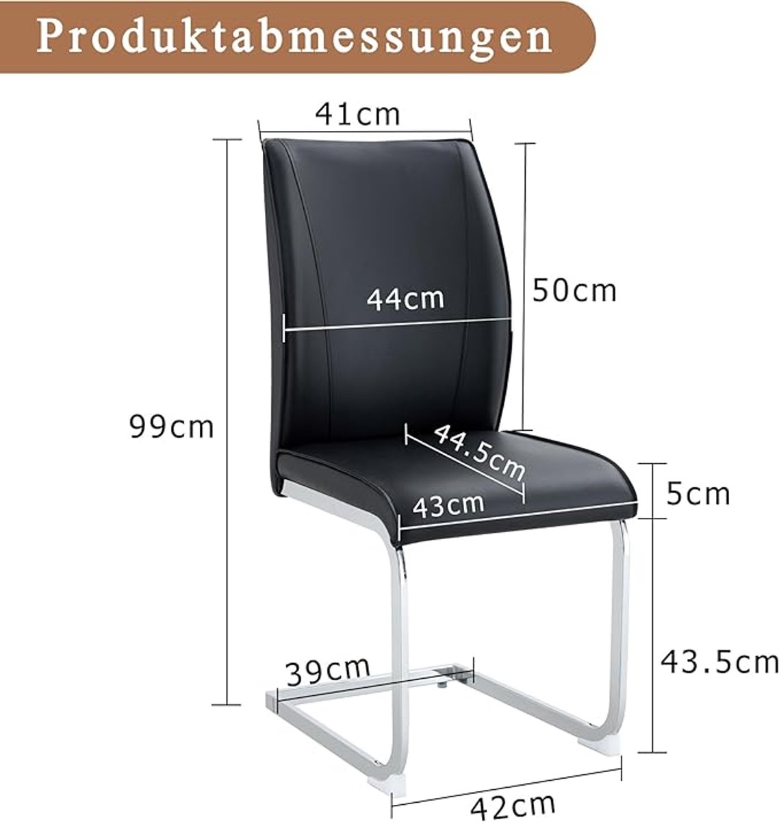 Eetkamerstoelen 4er Set – HomeByNicole Luxe PU Leren Stoelen met Metalen Frame en Voetsteun – Zwarte Moderne Stoelen voor Keuken, Eettafel, Bar en Woonkamer – Comfortabel, Duurzaam en Belastbaar tot 100 kg