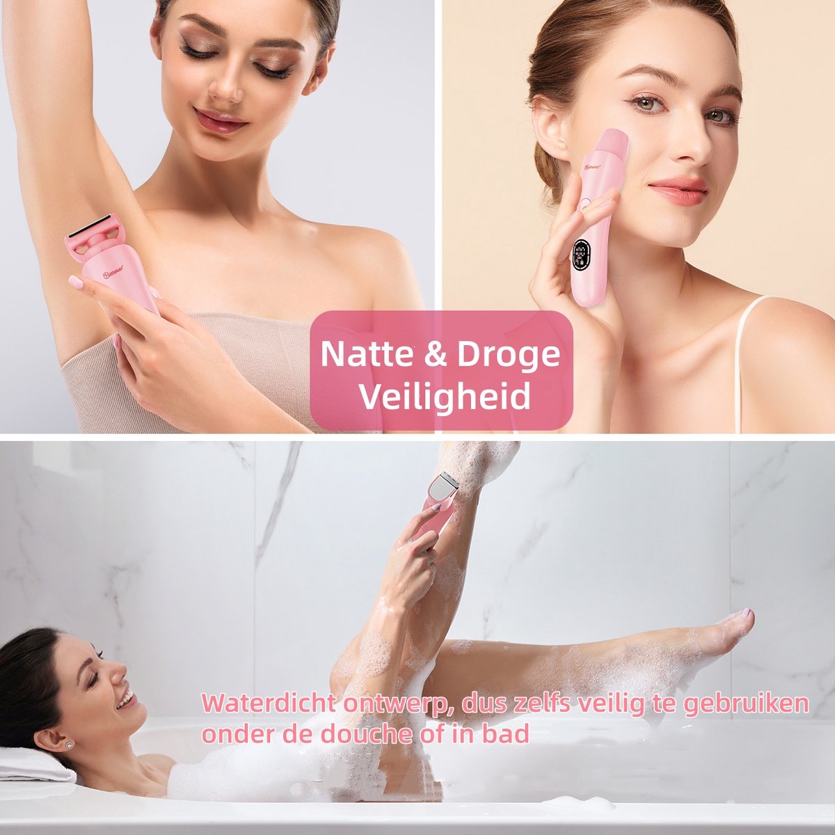 Hatteker 3-in-1 Ladyshave voor Vrouwen - Roze thumbnail 3