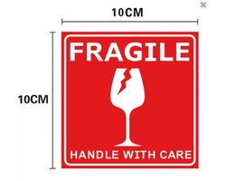 Premium Fragile sticker - 2 stuks - 100mm x 100mm - Rood/wit - Breekbaar - Handle with care - Voorzichtig - Uitkijken - Pas op - Attention