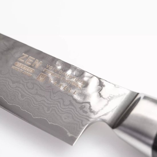Yaxell Japonais - Série Zen - Couteau à Découper - Acier VG-10 - 61 HRC - Lame 15 cm - Acier Damas 37 Couches - Manche Toile-Micarta