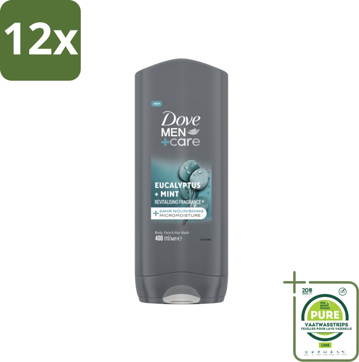Dove Douchegel Men+ Care Eucalyptus + Mint 400 ml - Voordeelverpakking - 12 stuks - Douchegel - Dove