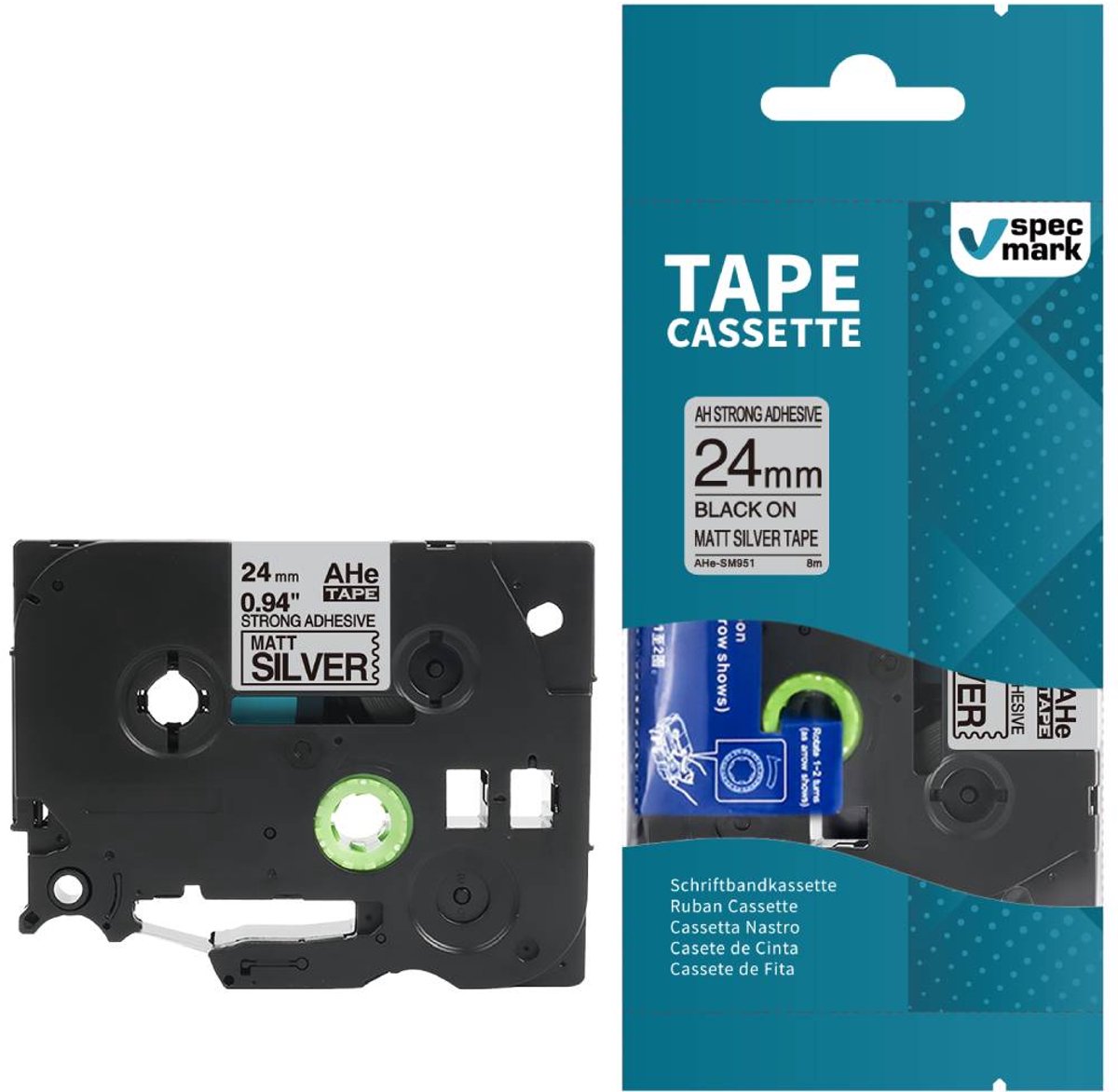 Specmark TZe-SM951 Zilveren Tape 24mm x 8m - Sterke Lijm