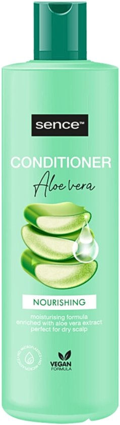 Sence conditioner aloë vera fles van 400ml, lichtgroen met aloë vera afbeelding.