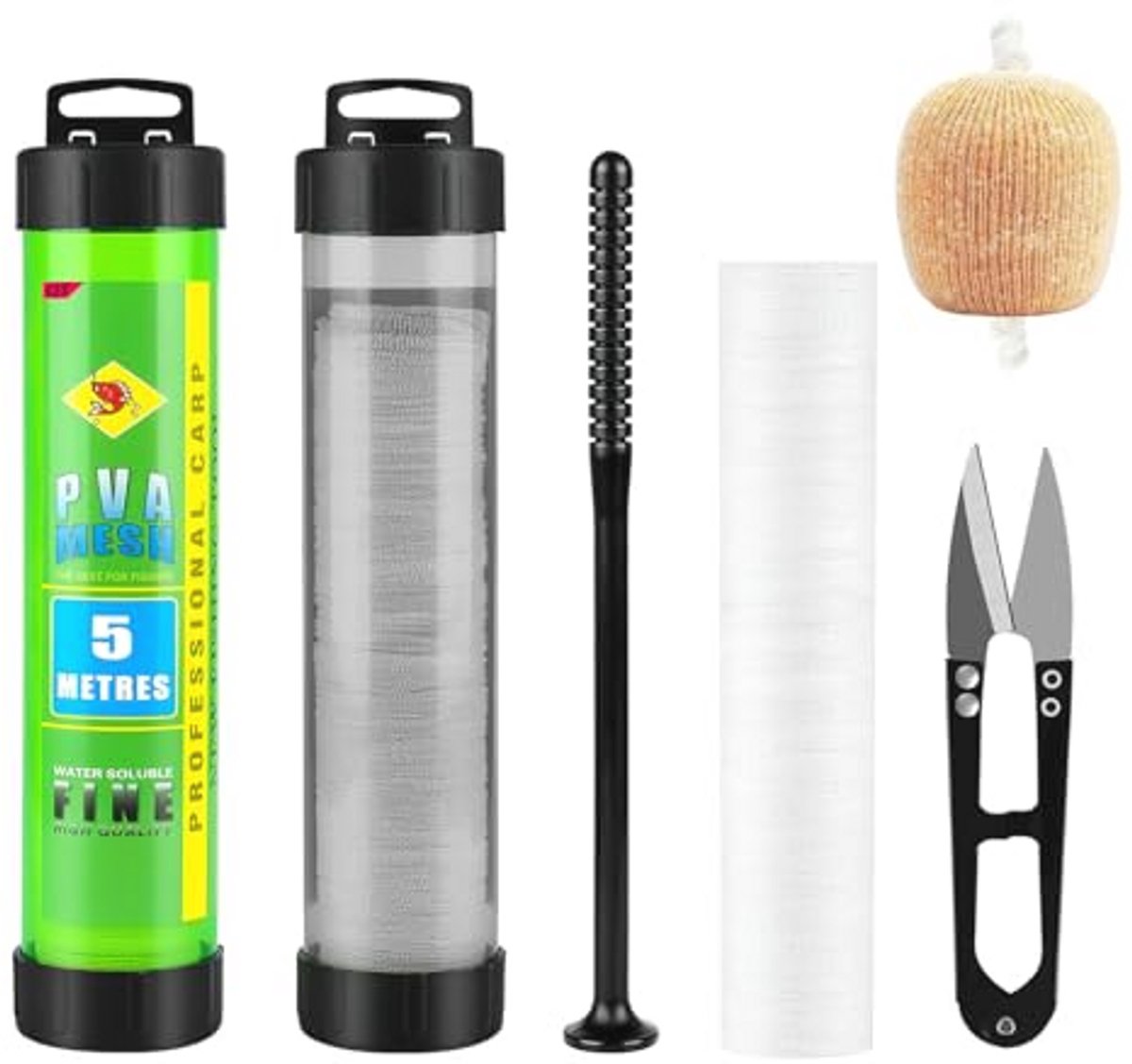PVA-net voor vissen, 5 m, 18 mm/25 mm/37 mm, visset met schaar, snel smelten en trechter