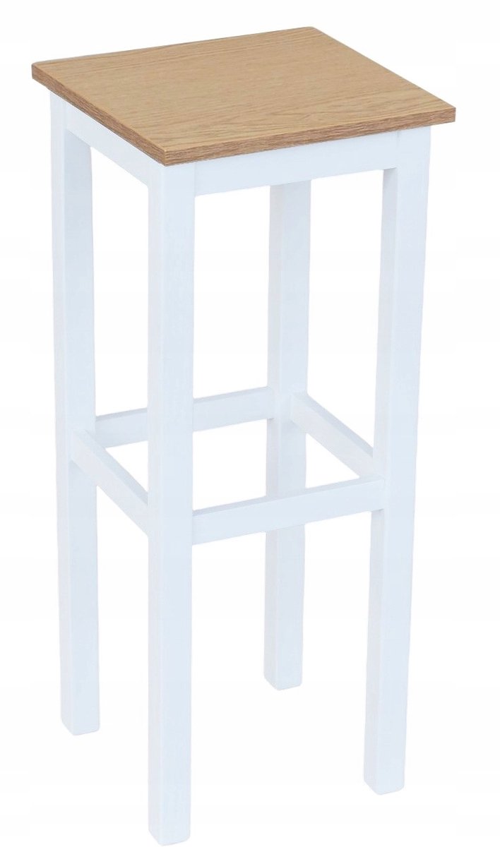 Hoge barkruk 80 cm wit met licht eiken zitting - Modern design