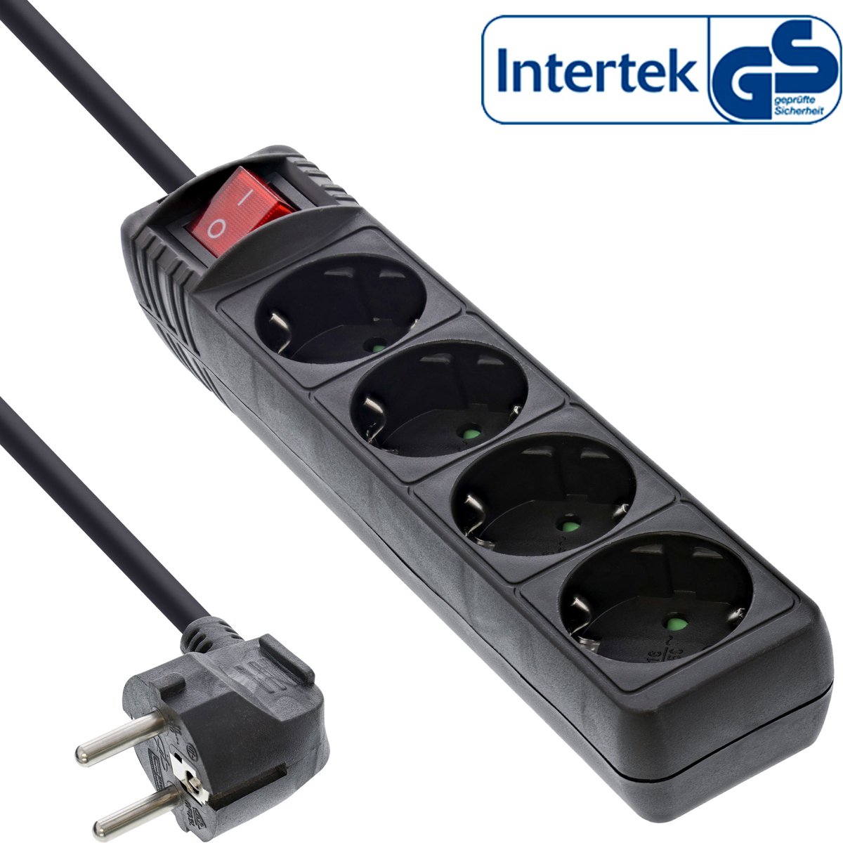 Stekkerdoos met 4 contacten en schakelaar / zwart - 3 meter