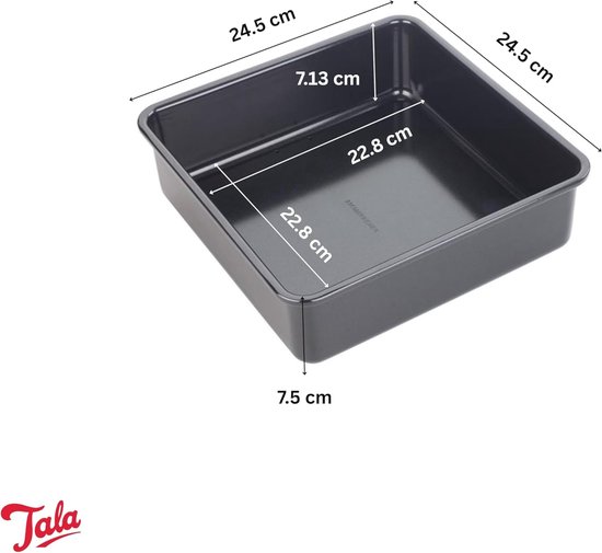 Tala Performance - Vierkante Bakvorm - 20 cm - Losse Bodem - Dubbele Antiaanbaklaag - PFAS-vrij