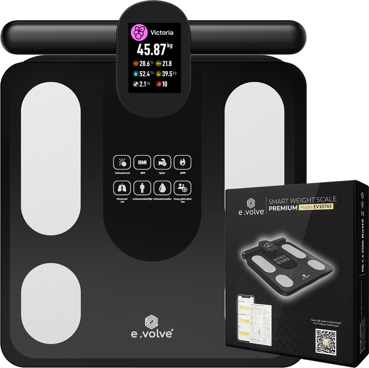 Bol.com e.volve X11 Weegschaal Personenweegschaal Digitaal - Slimme Weegschaal met 32x Lichaamsanalyse - USB Oplaadbaar - Incl. ... aanbieding