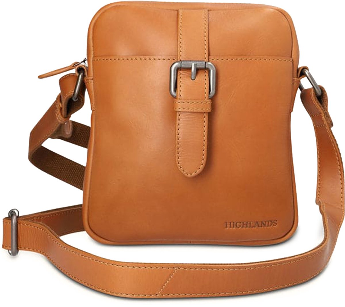 Highlands Leather Oban Crossbody Tas – Premium Leren Schoudertas – Handgemaakt & Duurzaam – Compact, Functioneel & Tijdloos – 23x18x6 cm – Cognac