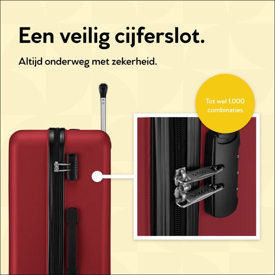BHPPY Handbagage koffer 53x35x20cm - Handbagage trolley 33L - Lichtgewicht koffer 2.6kg - Reiskoffer met cijferslot - Rood