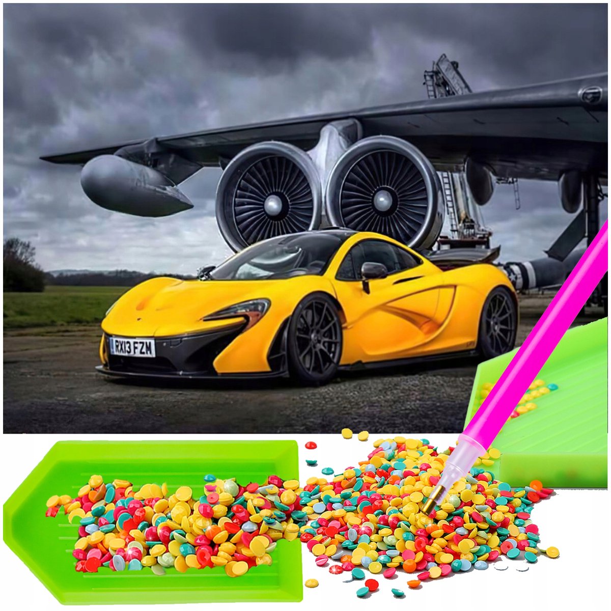 Diamant Schilderen Kit - Gele McLaren 40x30cm - 5D Mozaïek