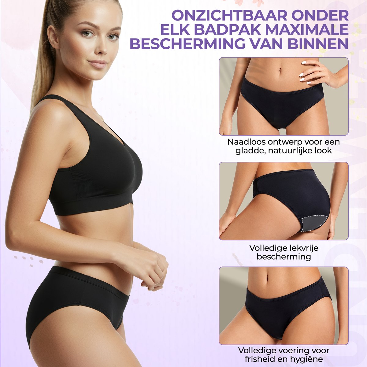 Menstruatie Zwemslip - Eline - 4 Laags - Lekvrij Menstruatie Zwemkleding - Period Underwear - Menstruatie Ondergoed Dames - Incontinentie Zwembroekje - Wasbaar - Herbruikbare Inlegkruisjes - Tampons - Maandverband - Incontinentiebroekjes — afbeelding 10