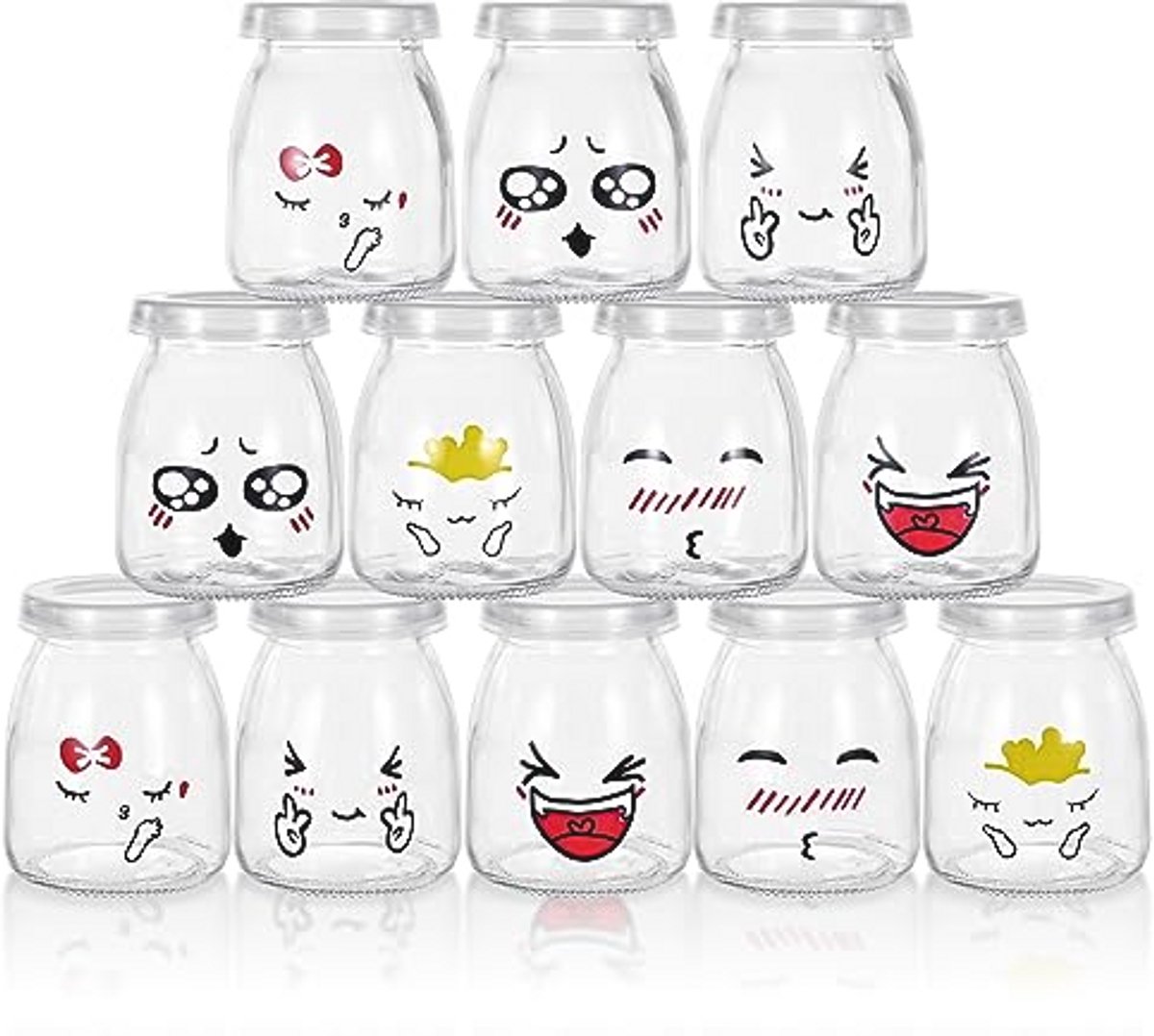 Glas Joghurtpotjes Met Deksel - 12 Delige Set Voor Pudding En Yoghurt (150ml)