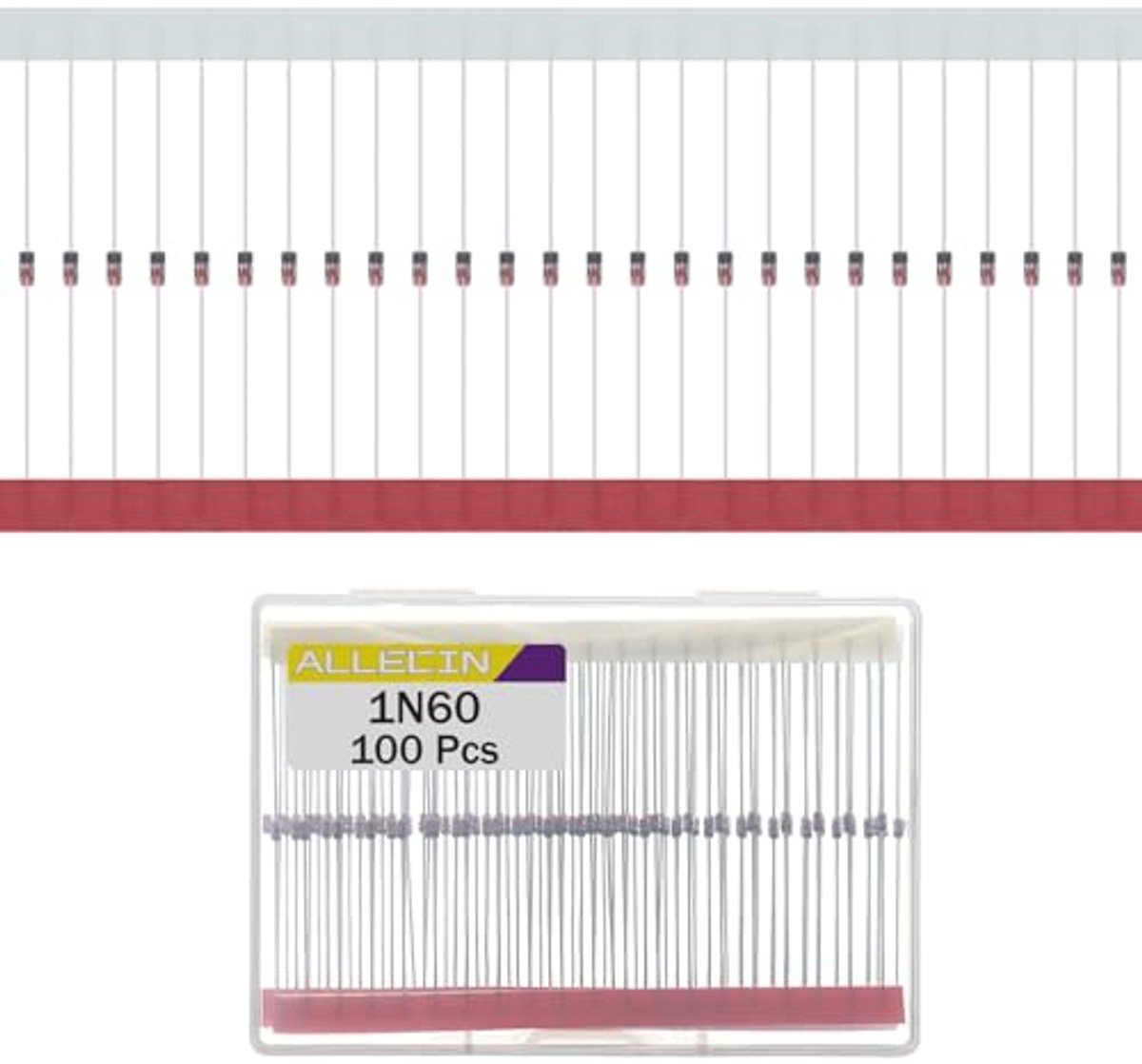 100 stuks 1N60 Schottky diodes - Gelijkrichter 30mA 40V - Klein Signaal Schakeldiodes voor TV en FM-Radio