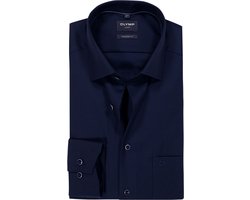 OLYMP Luxor modern fit overhemd - mouwlengte 7 - structuur - nachtblauw - Strijkvrij - Boordmaat: 39