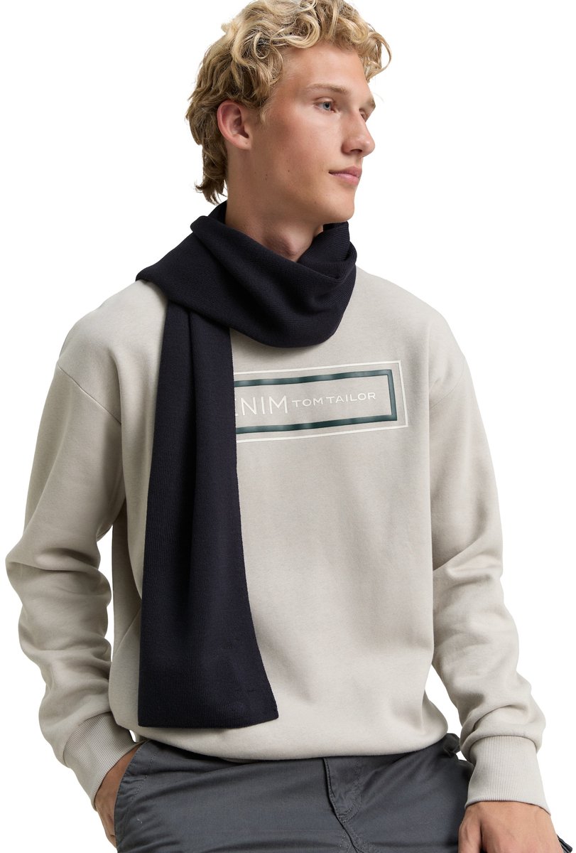 Tom Tailor Denim - Basic sjaal met geborduurd logo - Maat ONESIZE - sky captain blue