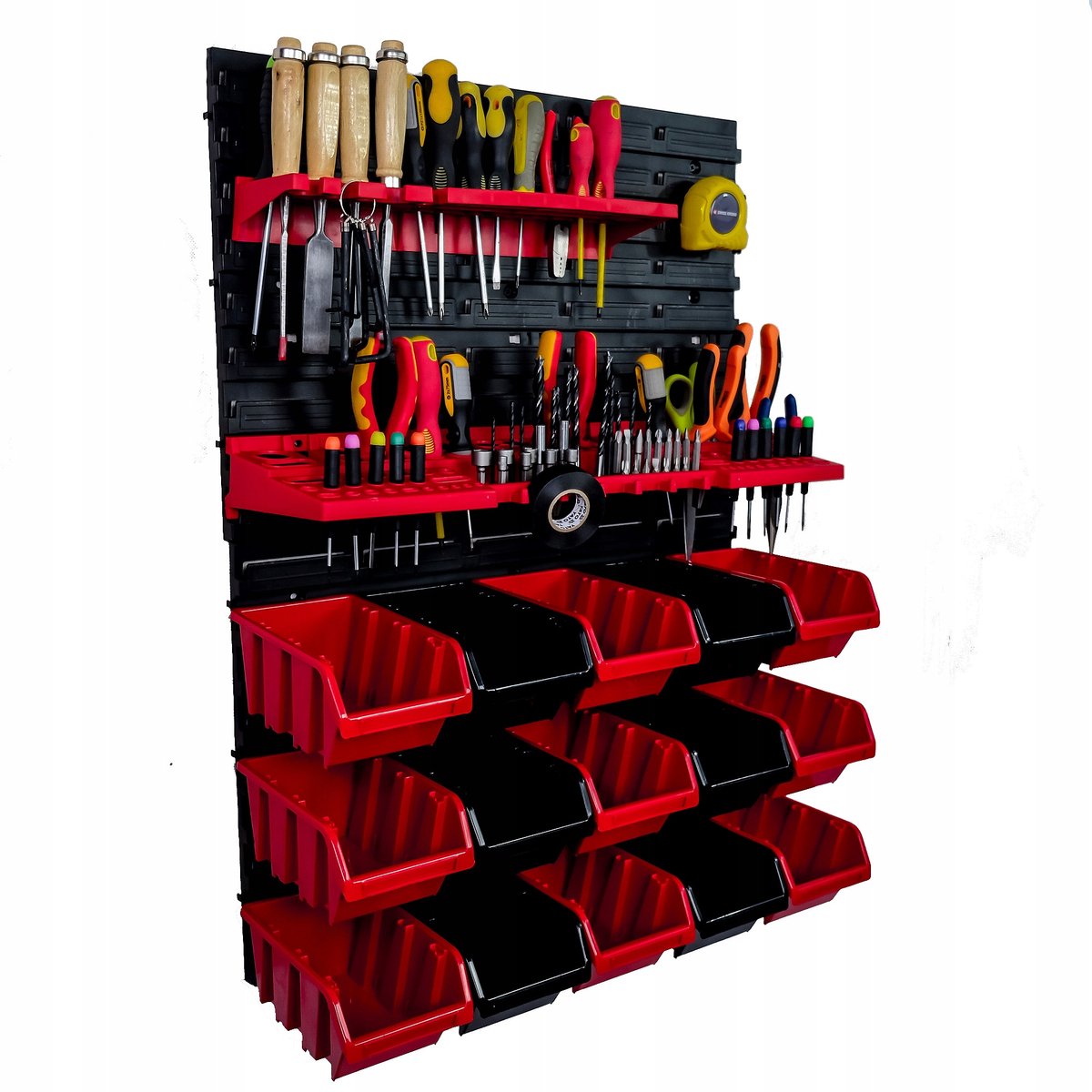 Gereedschapswand 57x78 cm met 15 Bakjes en Ophangsystemen