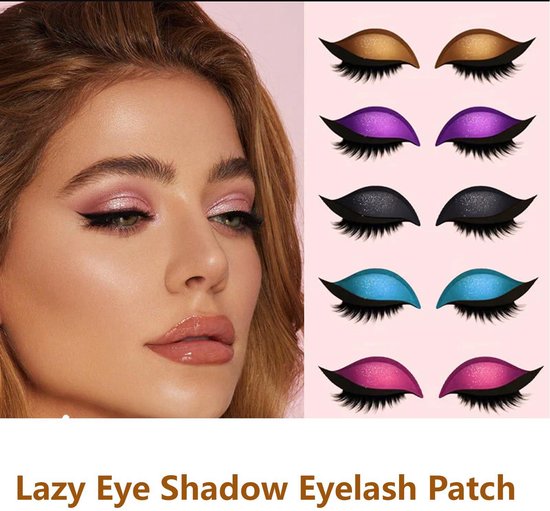 Lot de 5 patchs pour faux cils effet fard à paupières, auto-adhésifs et réutilisables, 2 en 1, avec ruban adhésif pour paupières, effet faux cils naturel, fard à paupières, bande de faux cils.