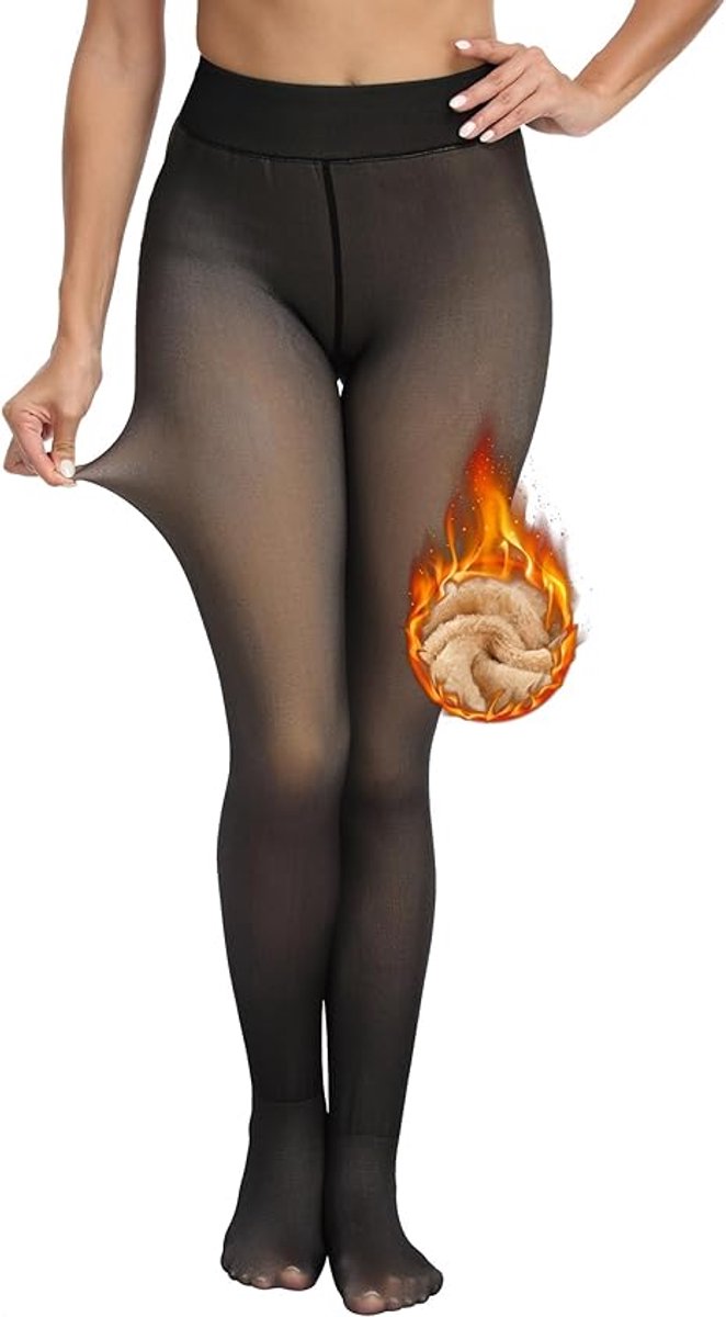 Fleece gevoerde warme panty voor vrouwen, imitatie-doorschijnende winter panty van 220 g, dubbel gevoerde rekbare thermische panty (5-20° C) maat S