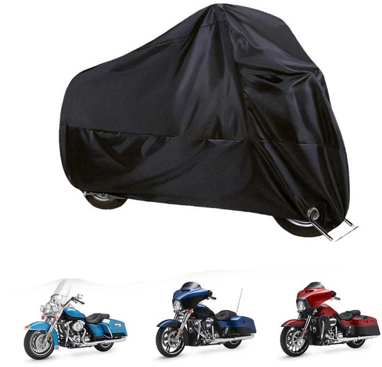 Motorhoes - Waterdichte motorhoes - Regen- en stofdichte motorbeschermhoes - Reflecterend 's nachts - UV-bescherming - Sneeuwbescherming - Alle seizoenen - Geschikt voor bescherming van twee- en driewielige motorfietsen - Zwart