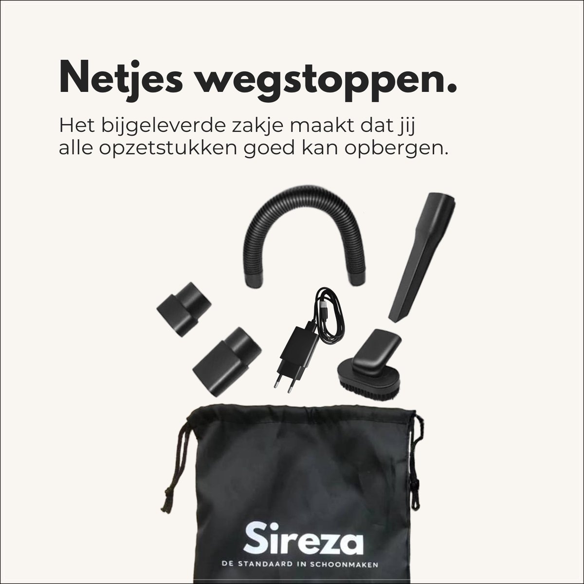 Sireza T1 Kruimeldief Snoerloos Zwart met 4 Opzetstukken - afbeelding 3