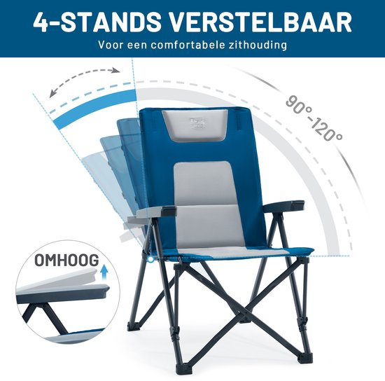 TIMBER RIDGE 2 Stuks Campingstoelen - Opvouwbaar - 4 Verstelbare Standen - 260 KG draagvermogen - Vouwstoel - Visstoel - Blauw van Timber Ridge — afbeelding 4