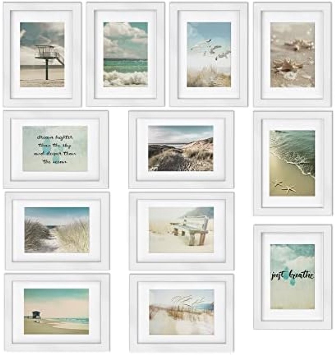 PromoHome Fotolijsten Set van 12 - Witte Houten Lijsten met Passe-partout