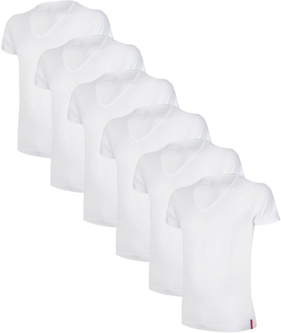 T-shirt Undiemeister - T-shirt homme - Coupe slim - Manches courtes - Fabriqué en Mellowood - Col V profond - White ( Wit) - Lot de 6 - M