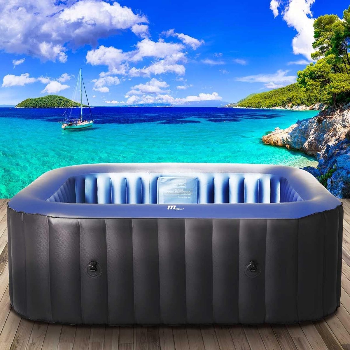 Luxe Opblaasbare Bubbelspa 158 x 158 cm (4 personen) – 108 lucht-en massagejets, Verwarming + Timer, 6-laags PVC, Binnen & Buiten