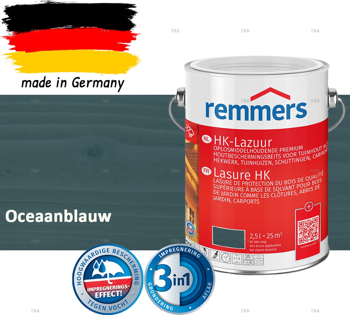 Remmers HK-Lazuur 3in1 Oceaanblauw 2,5L – Premium Houtbeschermingsbeits voor Buiten – Oplosmiddelhoudend – UV- & Vochtwerend – Impregneer, Grondlaag & Beits in Eén