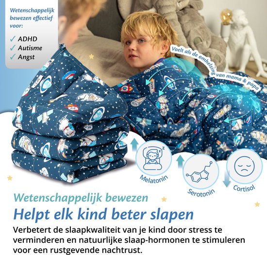 Ella Verzwaringsdeken Kind 3,2kg - OEKO-TEX Katoen Zwaartedeken 100 x 150cm - Weighted Blanket - Verzwaarde Deken Ruimte & Astronauten