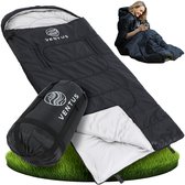 Ventus Sac de Couchage – 185 x 83 cm – Zone de Confort 10 à 25 °C – Avec Sac de Compression – Adulte et Enfant – Sleeping Bag – Slaapzak – Léger – Jumelable 1 ou 2 Personnes – Idéal pour le Camping – Noir