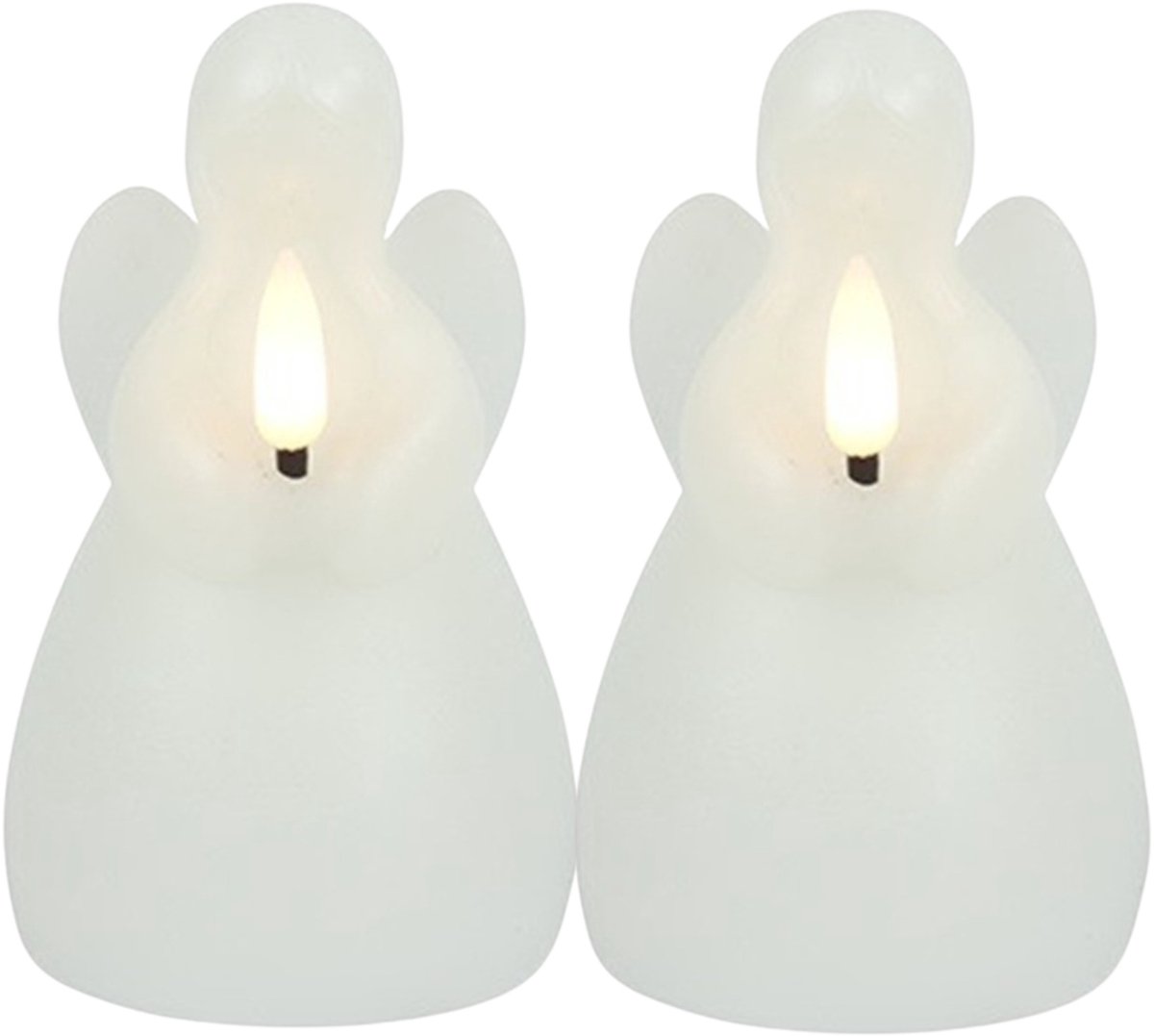 Countryfield LED kaars engel - 2x - wit - H14,5 cm - wax kaars op batterijen - kaarsen - kerst thema - kerstkaarsen