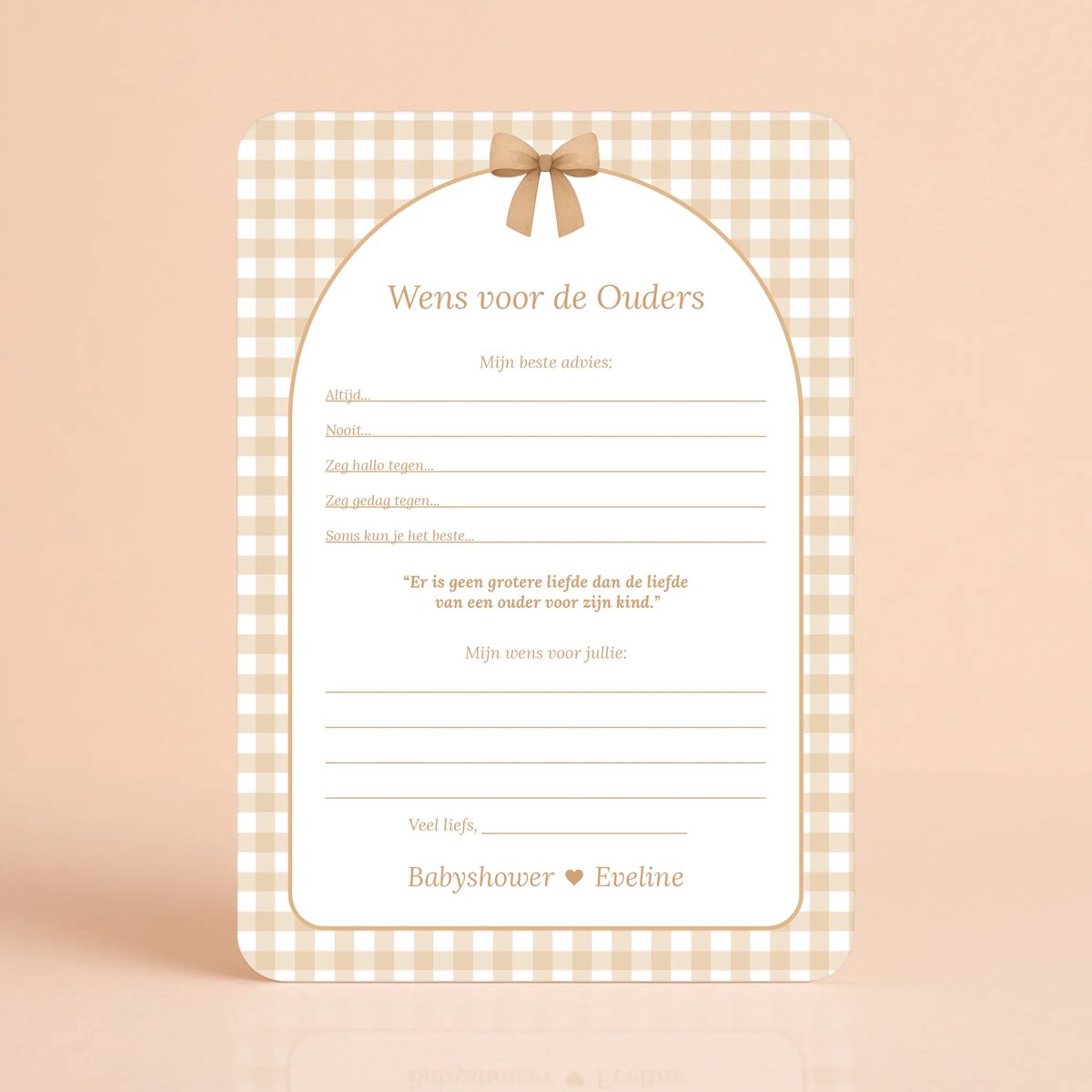Gepersonaliseerde Gender Reveal & Babyshower invulkaarten – Wens voor de Ouders – Gingham Bruin - 20 Stuks - Babyshower Cadeau - Babyshower Spelletjes
