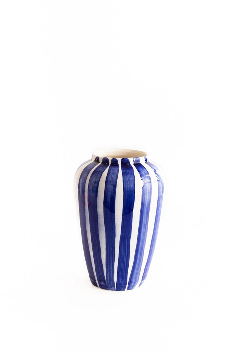 Val Pottery Foolish Funky Flower vaas XL H25cm blauwe streep