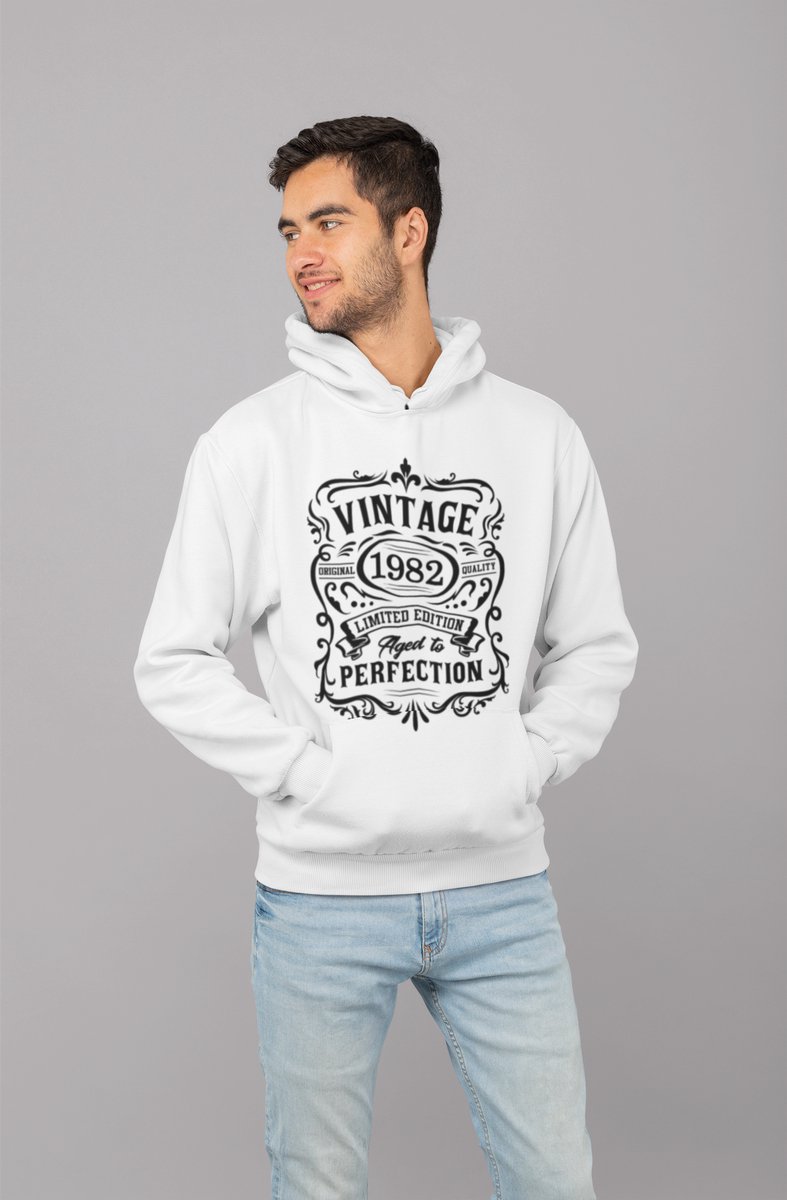 1982 Jaar Wit Hodie - Maat XXL - Vintage Aged To Perfection - Verjaardagscadeau - Limited Edition