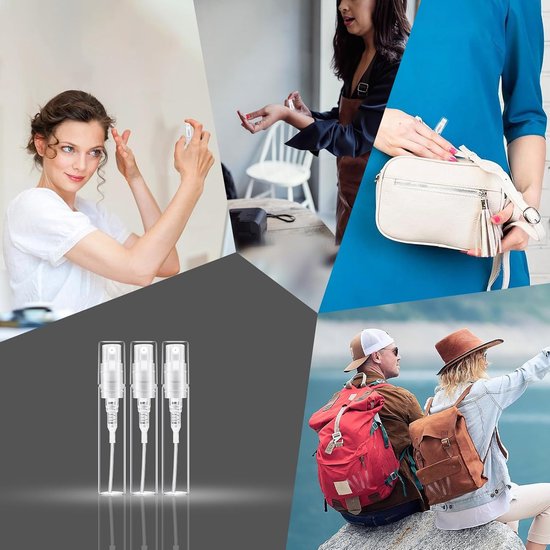 10 pack spray flesjes - parfum dispensers - mini spray flesjes - navulbaar - geschikt voor parfums, lotions, etherische oliën en water (1,2*5,5 cm - transparant) van Merkloos	 — afbeelding 4