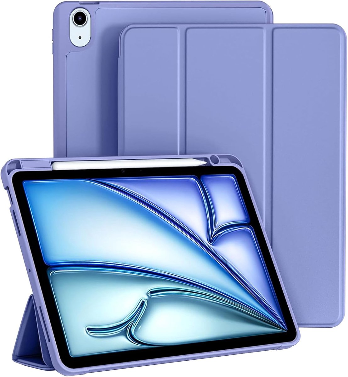 Zandarix Geschikt voor Apple iPad Air 11 inch M4/M3/M2 2026/2025/2024 - Automatische Slaap/Waak Functie - Pencil Houder - Zachte TPU Achterkant - Tablethoes - Blauw Grijs