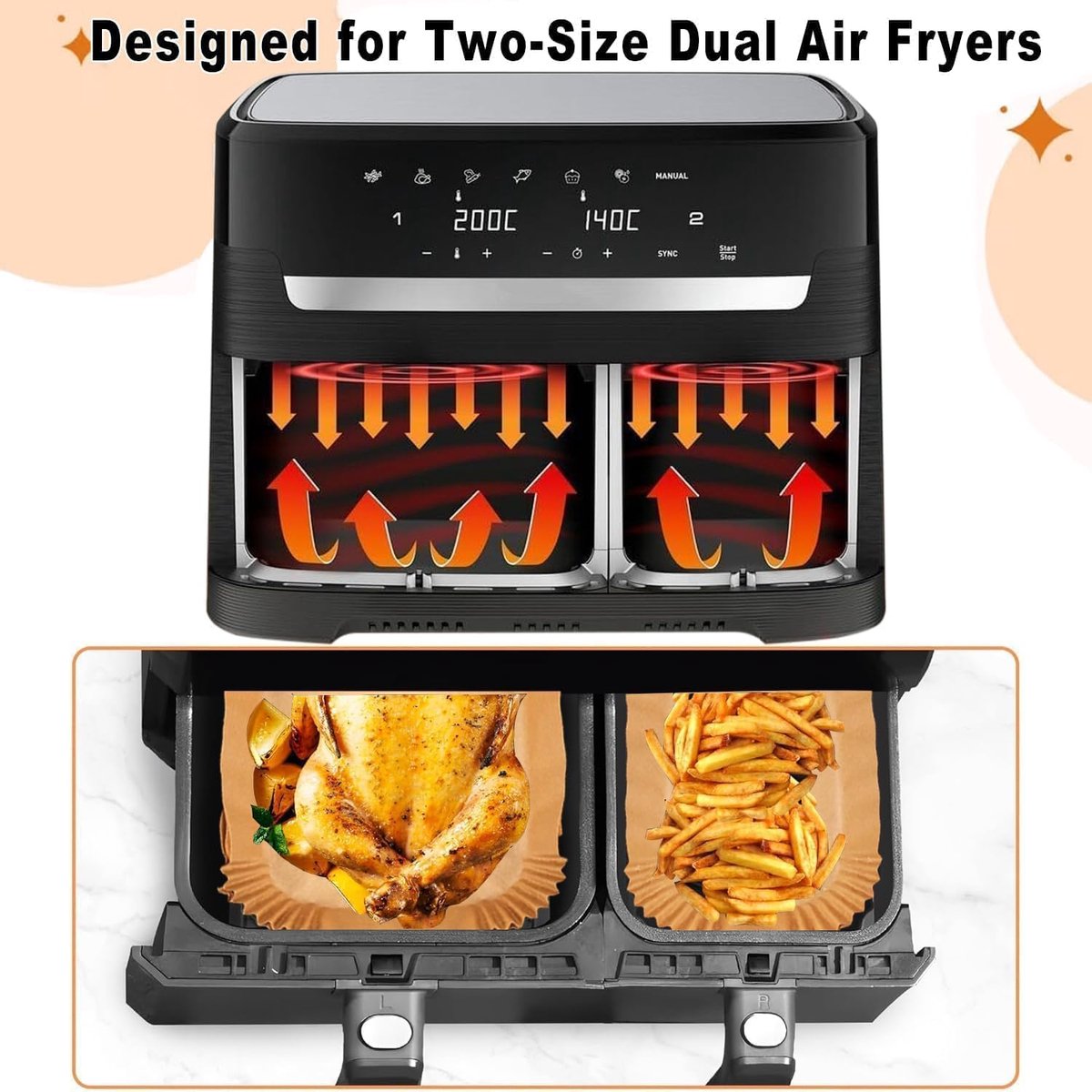 Namajunas - Bakpapier airfryer - Bakpapiervellen - Geschikt voor Philips Dual Basket Airfryer 3000-serie en 5000-serie (6L/3L) – modellen NA350/300 en NA550/500 - 120 Stuks - Airfryer Wegwerpbakjes - Geschikt voor Philips 9L heteluchtfriteuse — afbeelding 4
