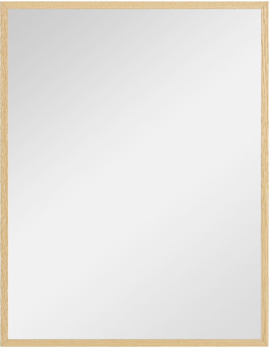 HOMCOM-Wandspiegel-Glas-70x90x2cm-Natuurlijk hout