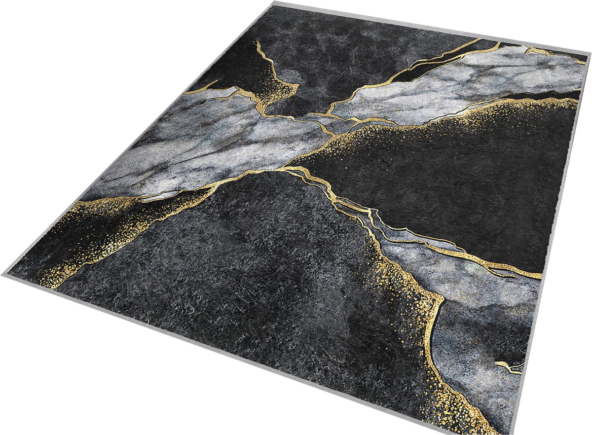 De Groen Home Vloerkleed 120x180cm - NATURA COLLECTIE - Keukenmat - Wasbaar Antislip - Laagpolig Zacht Tapijt- Woonkamer tapijt - Marmer patroon