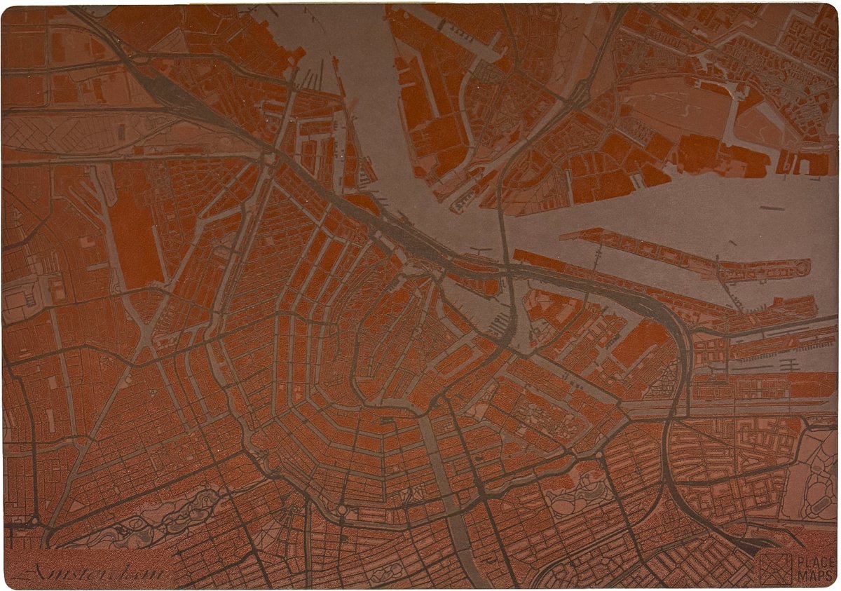 Place Maps Gegraveerde Kunstlederen Placemat Amsterdam Kastanjebruin 1 stuk